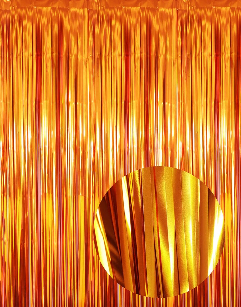 GOER 3.2 ft x 8.2 ft Metallic Tinsel Foil Fringe Curtains Party Photo Backdrop Party Streamers for Birthday,Graduation,New Year Eve Decorations Wedding Decor (Orange,1 Pack) - Image 1